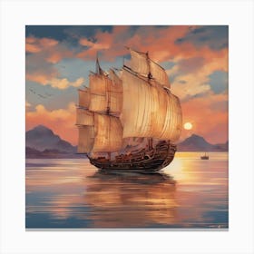 An Intricately Designed And Visually Stunning Illustration Of A Traditional Chinese Junk Boat Sailin (2) Canvas Print