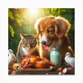 Pigeons And Cat Canvas Print