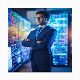 Businessman In Front Of Computer Screen Canvas Print