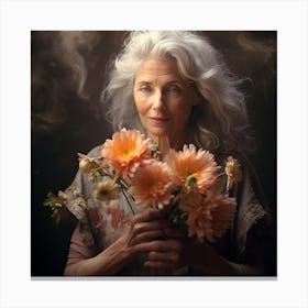 Woman Holding Flowers Canvas Print