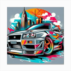 Nissan GTR Vehicle Colorful Comic Graffiti Style Canvas Print