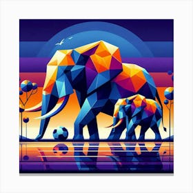 The Playful Pair Elephants At Sunset Canvas Print