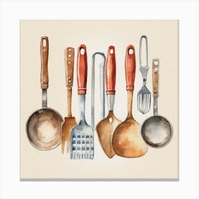 Watercolor Kitchen Utensils Canvas Print