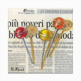 Lollipops On Newspaper Minimal Pop Wall Decor Canvas Print