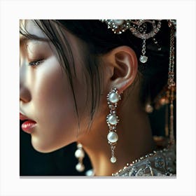 Asian Woman With Pearl Earrings Canvas Print