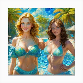 Two Girls In Bikinisvuih Canvas Print