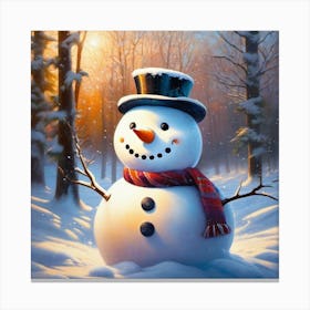 Snowman In The Woods 1 Canvas Print