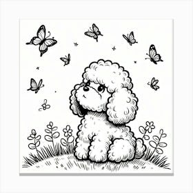 Line Art poodle dog 5 Canvas Print