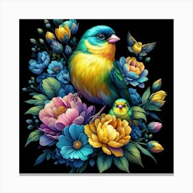 Bird And Flowers 1 Canvas Print