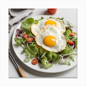 Fried Eggs On Salad Canvas Print