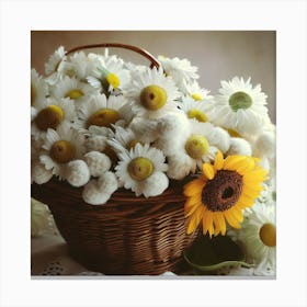 Daisies And Sunflower In A Basket Canvas Print