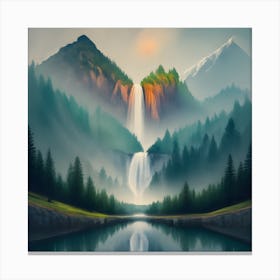 Waterfall In The Mountains Canvas Print