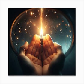 Hands Holding A Candle Canvas Print