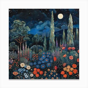 William Morris Inspired Night Garden Canvas Print