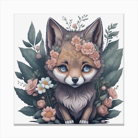 Cute Floral Wolf (2) Canvas Print