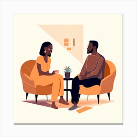 Couple Talking On The Couch Canvas Print