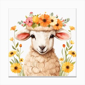 Floral Baby Sheep Nursery Illustration (13) Canvas Print
