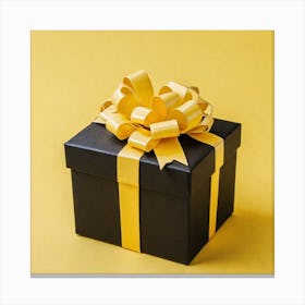 Gift Box On Yellow Background Canvas Print