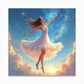 Beautiful Dancer With Watercolor Celestial Clouds 1 Canvas Print