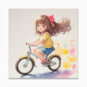 Little Girl Riding A Bike Canvas Print