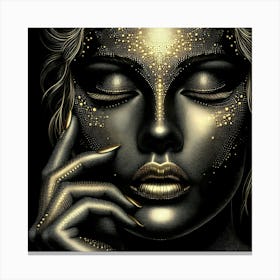 Woman in Black and Gold Painting: Elegant Portrait Artwork Canvas Print