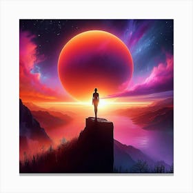 Man Standing On Top Of A Mountain Canvas Print