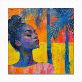 Woman In Front Of Palm Trees Canvas Print