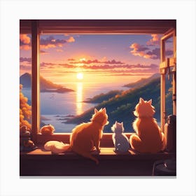Cats Watching Sunset Canvas Print