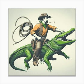 Cowboy Riding Alligator Canvas Print