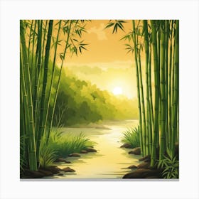 A Stream In A Bamboo Forest At Sun Rise Square Composition 214 Canvas Print