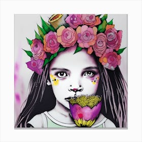 Girl With Flower Crown Canvas Print