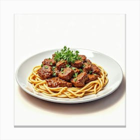 Watercolor Art Of A Rich And Savory Beef Stroganoff On A Modern Dining Table Canvas Print