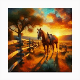 Western Horse At Sunset Canvas Print