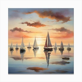 Sailboats At Sunset Art Print 2 Canvas Print