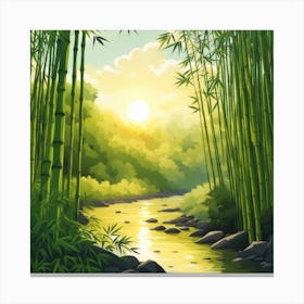A Stream In A Bamboo Forest At Sun Rise Square Composition 219 Canvas Print