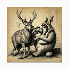 Raccoon And Deer Canvas Print