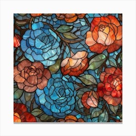 Stained Glass Roses,Floral Stained Glass Digital Papers Canvas Print