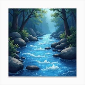 Mystical Watercolor River With Glowing Stones 1 Canvas Print