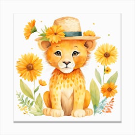 Floral Baby Lion Nursery Painting (28) Canvas Print