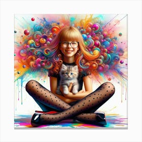 Girl With A Cat 9 Canvas Print