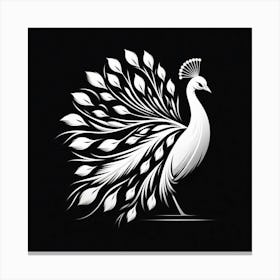 Peacock On Black Background Canvas Print