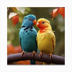 Two Birds Perched On A Branch Canvas Print