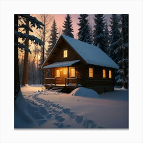 Winter Cabin In The Woods Canvas Print