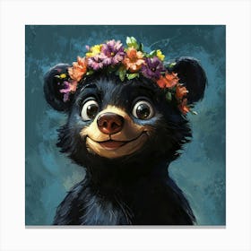 Black Bear With Flower Crown 4 Toile