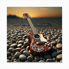 Guitar On Pebbles Canvas Print