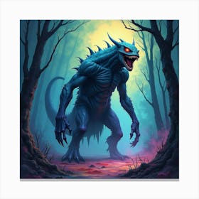 Monster In A Watercolor Abyss, Dark Yet Colorful And Haunting 1 Canvas Print