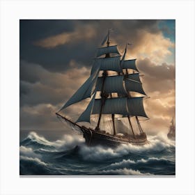 Sailing Ship In Stormy Sea Canvas Print