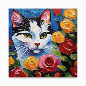 Cat With Roses Canvas Print