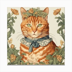 Cat In Floral Wreath Canvas Print