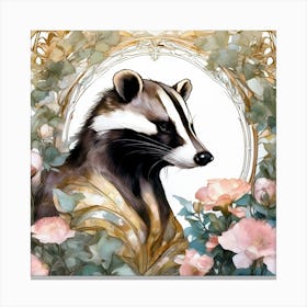 Badger In Roses Canvas Print